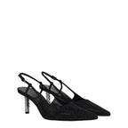 Black high-heeled fabric pumps