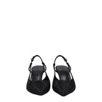 Black high-heeled fabric pumps