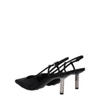 Black high-heeled fabric pumps