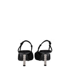 Black high-heeled fabric pumps