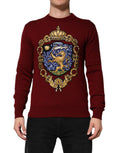 Maglione pullover in cashmere bordeaux con stemma del leone
