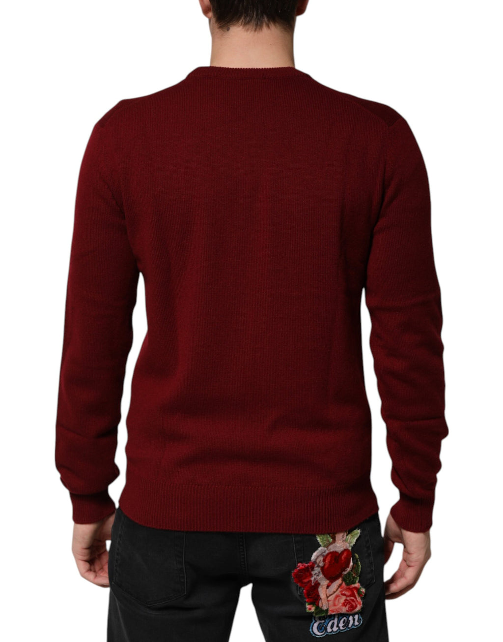 Maglione pullover in cashmere bordeaux con stemma del leone