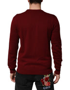 Maglione pullover in cashmere bordeaux con stemma del leone
