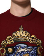 Maglione pullover in cashmere bordeaux con stemma del leone