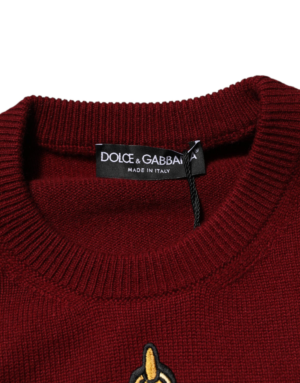 Maglione pullover in cashmere bordeaux con stemma del leone