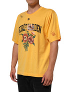 Cotton crewneck t-shirt with "Yellow Secret Garden" floral print
