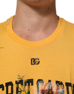 Cotton crewneck t-shirt with "Yellow Secret Garden" floral print