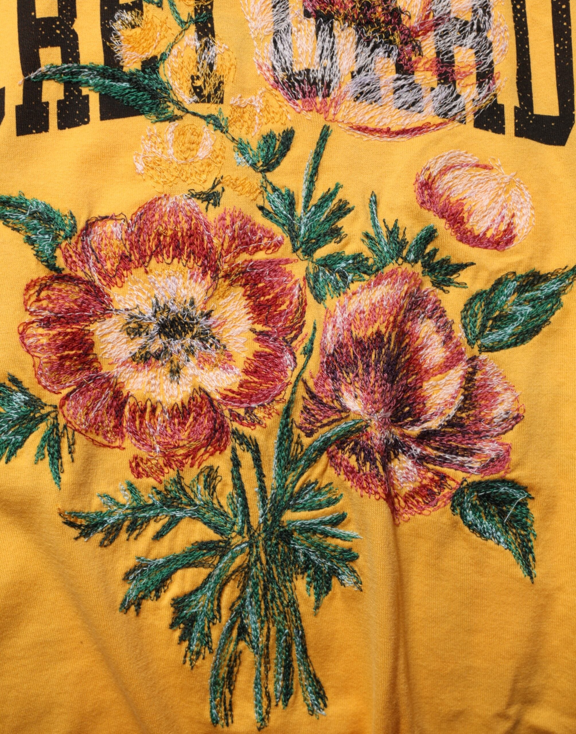 Cotton crewneck t-shirt with "Yellow Secret Garden" floral print