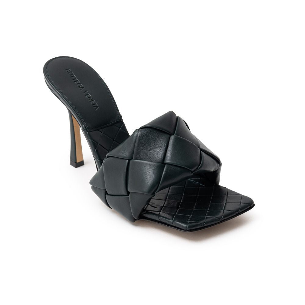 Green leather stiletto sandals