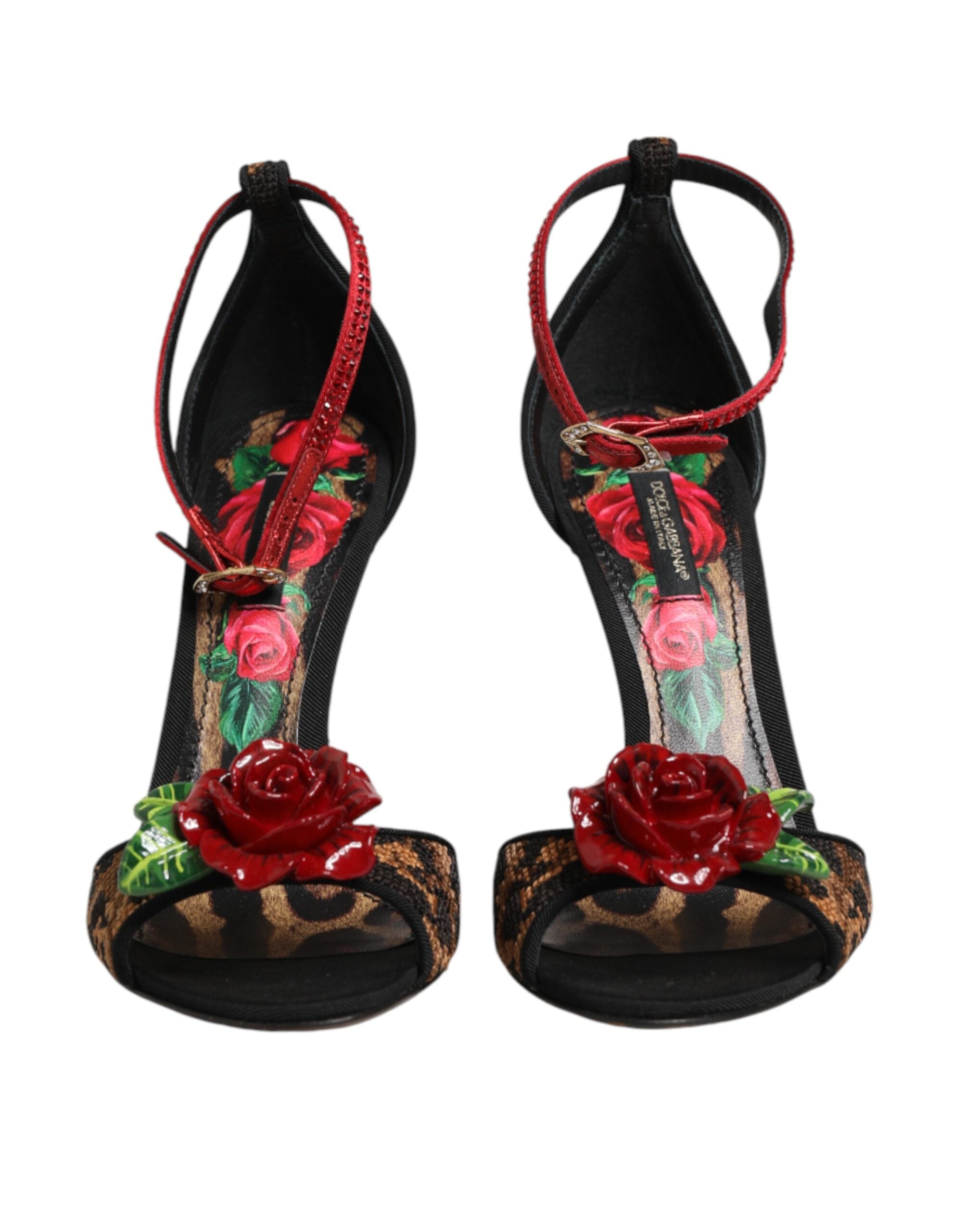 Tacchi leopardati con rose in cristallo
