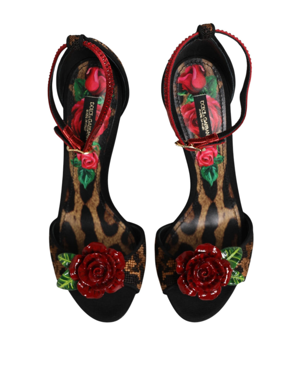 Tacchi leopardati con rose in cristallo