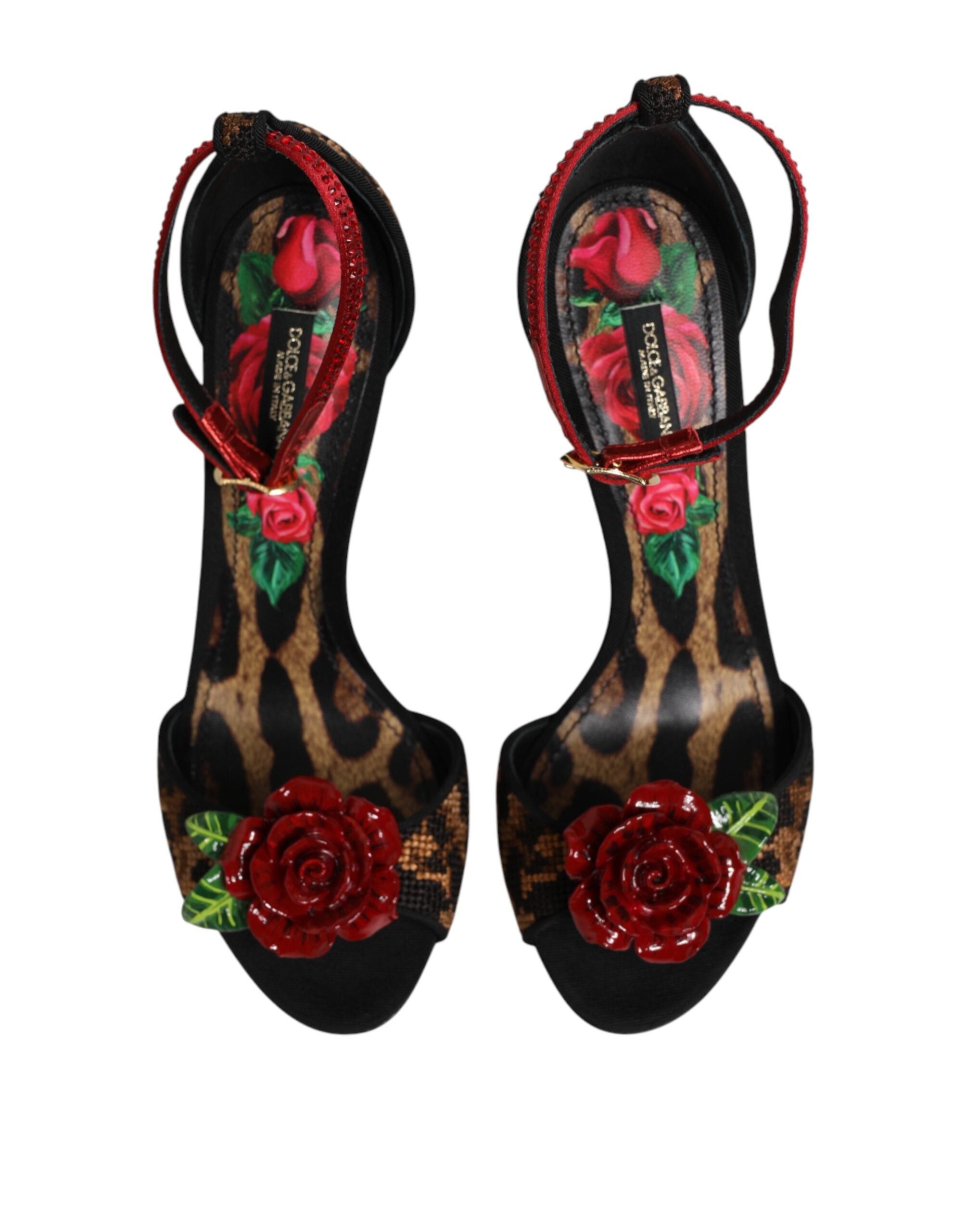 Tacchi leopardati con rose in cristallo