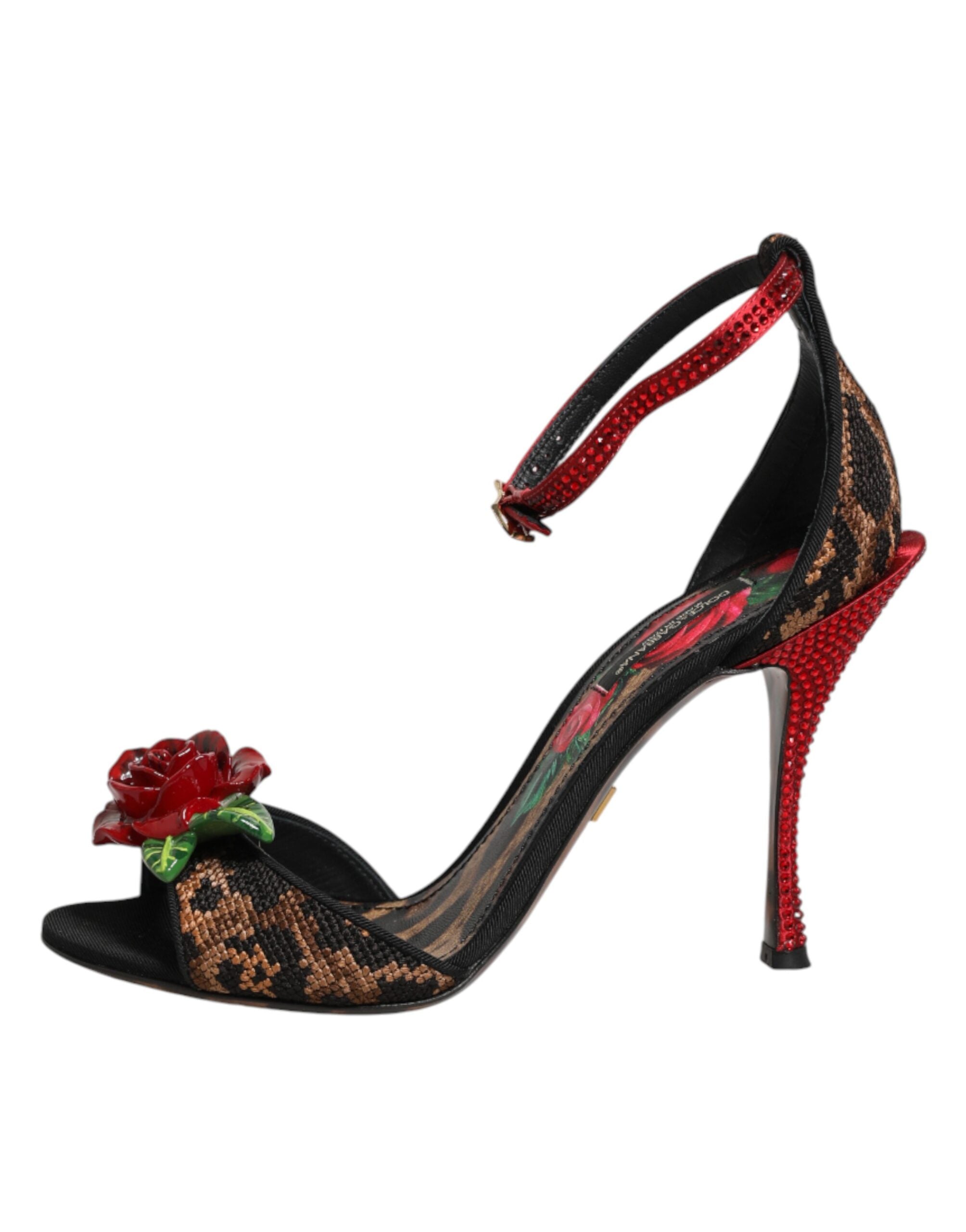 Tacchi leopardati con rose in cristallo