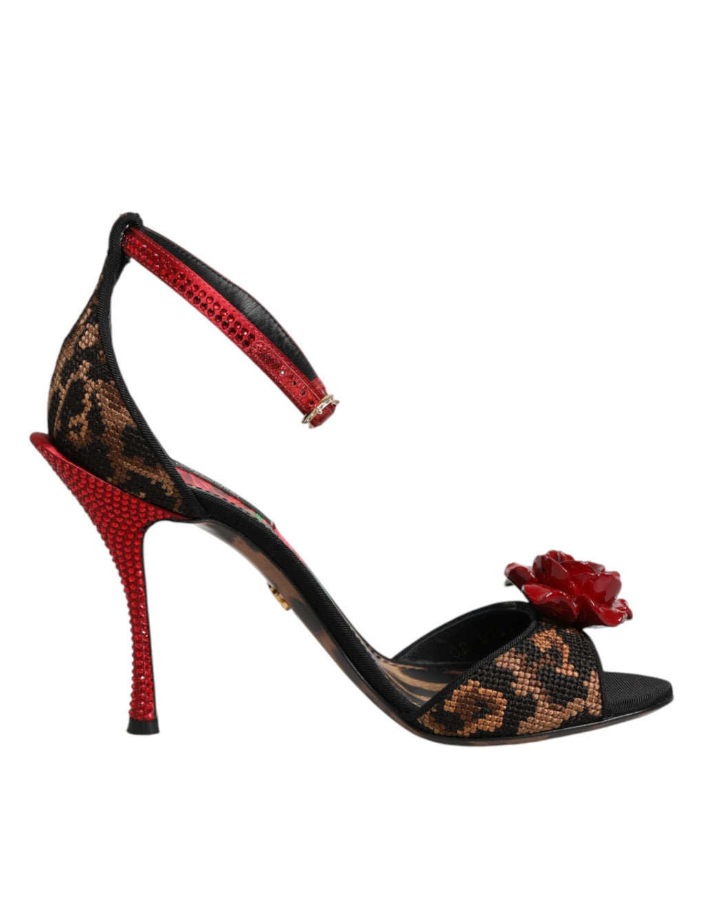 Tacchi leopardati con rose in cristallo
