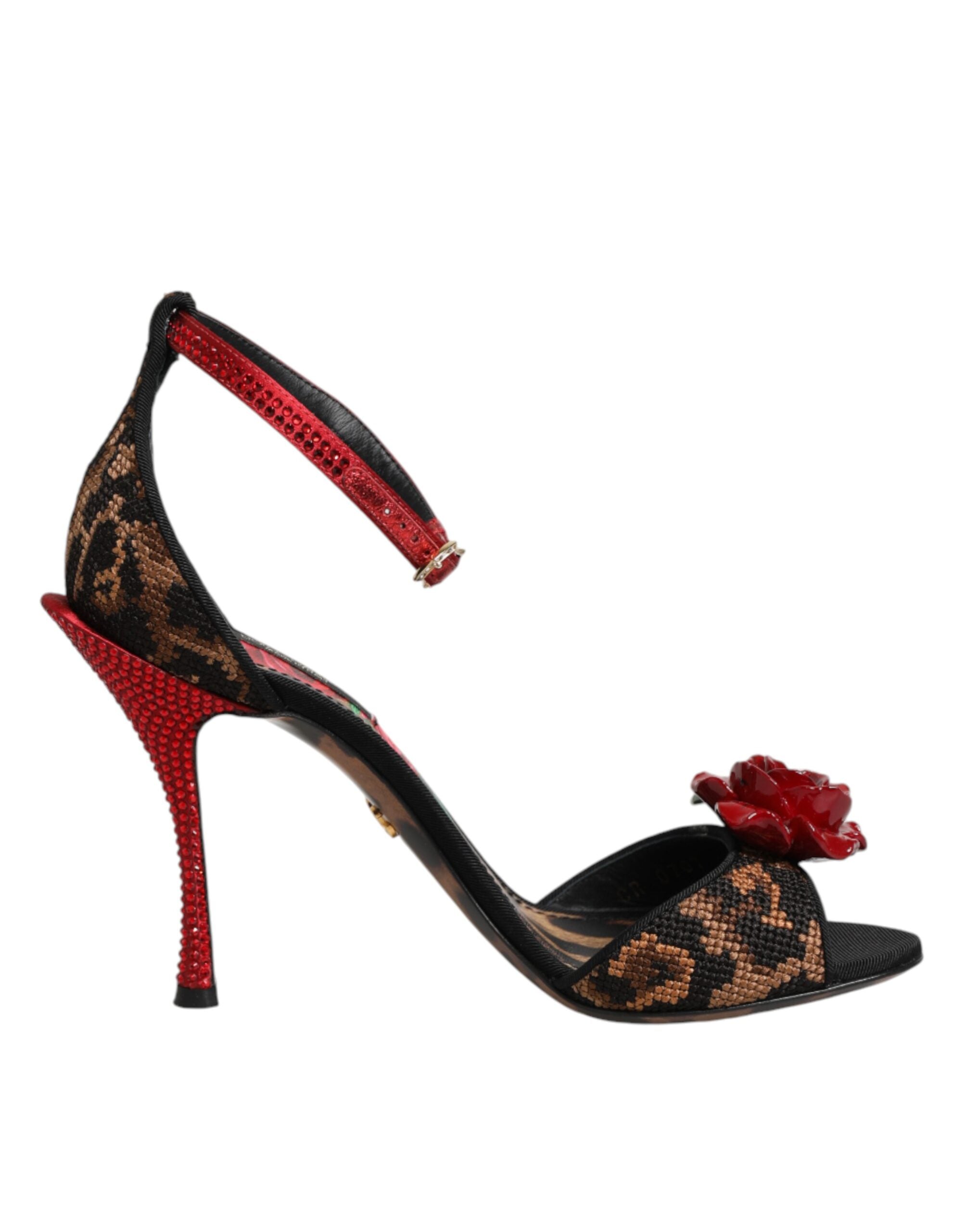 Tacchi leopardati con rose in cristallo
