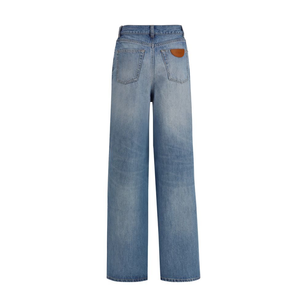 High-waisted,wide-leg jeans